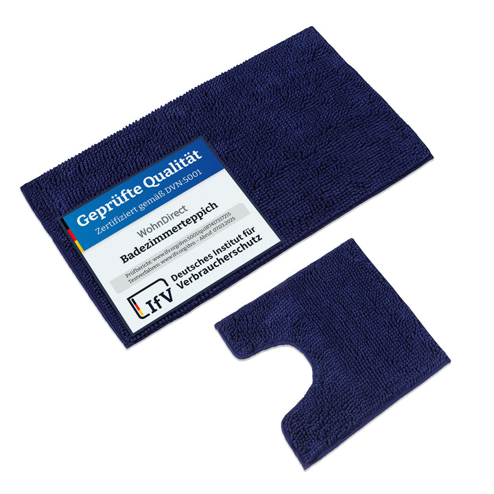 WohnDirect Badematten Set 2 teilig Dunkelblau • WC Vorleger (45x45cm), Badematte (50x80cm) • rutschf