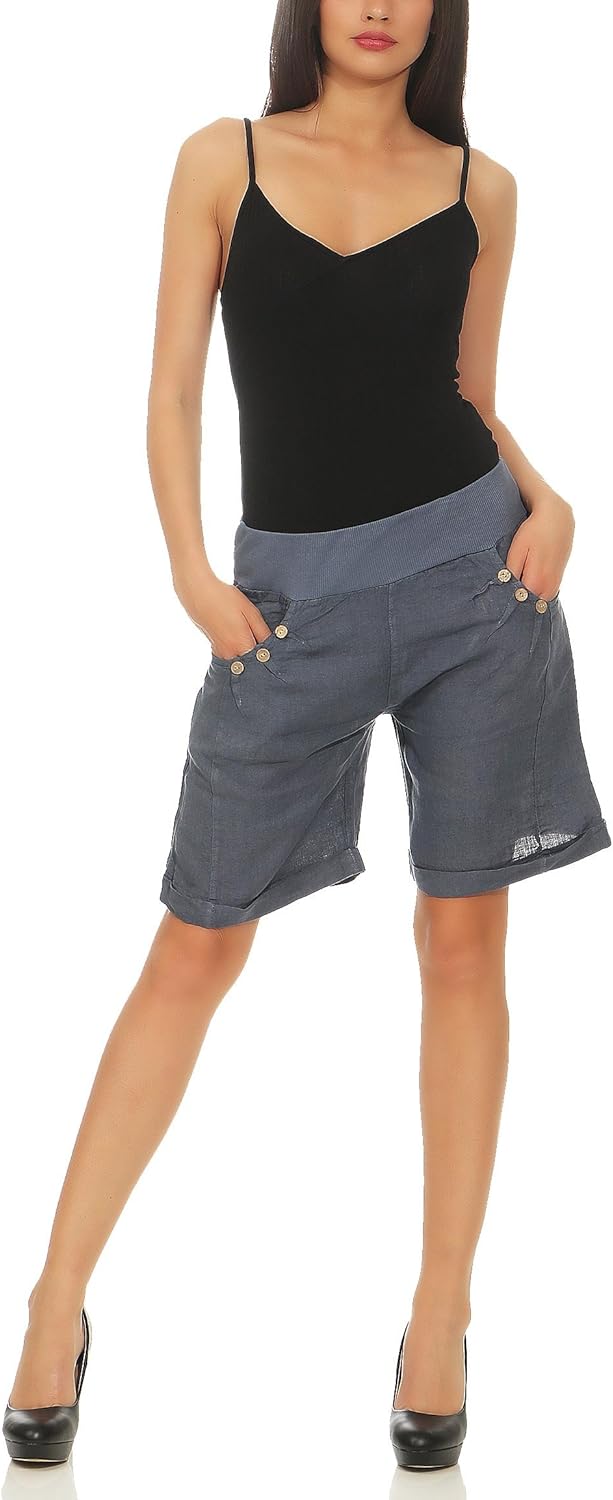 Malito Damen Bermuda aus Leinen | Shorts für den Strand | lässige Kurze Hose | Pants - Hotpants 8024