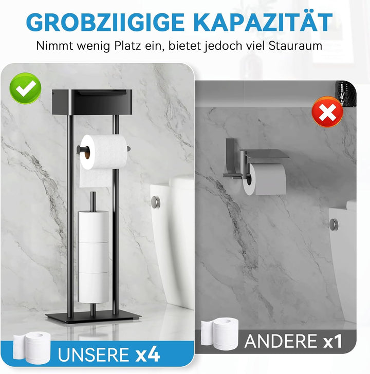 Toilettenpapierhalter Stehend – Edelstahl Klopapierhalter Stehend mit Feuchttücherbox, Stabiler Toil