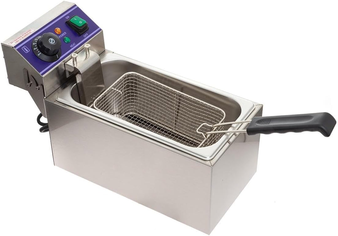 Elektro-Fritteuse 6 Liter – Edelstahl, 2000 W, Temperaturregelung bis 200°C, mit Frittierkorb – komp