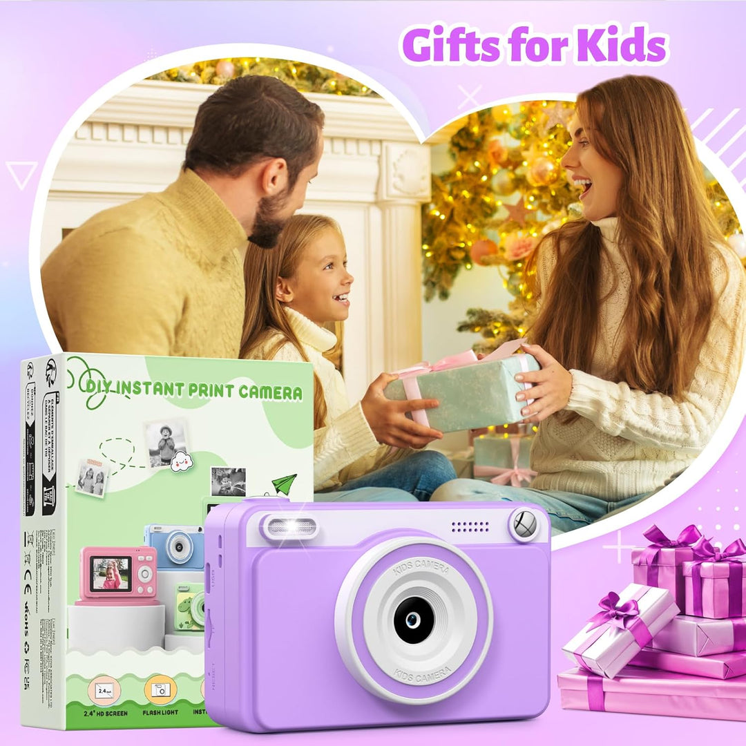 GREENKINDER Sofortbildkamera Kinder, 2.4 Zoll Bildschirm Kinderkamera Sofortbildkamera mit 32GB Spei