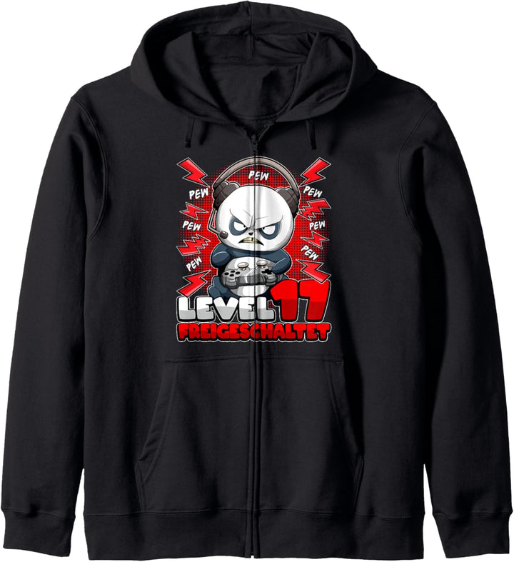 17. Geburtstag Junge Gamer Panda Level 17 Freigeschaltet Pew Kapuzenjacke
