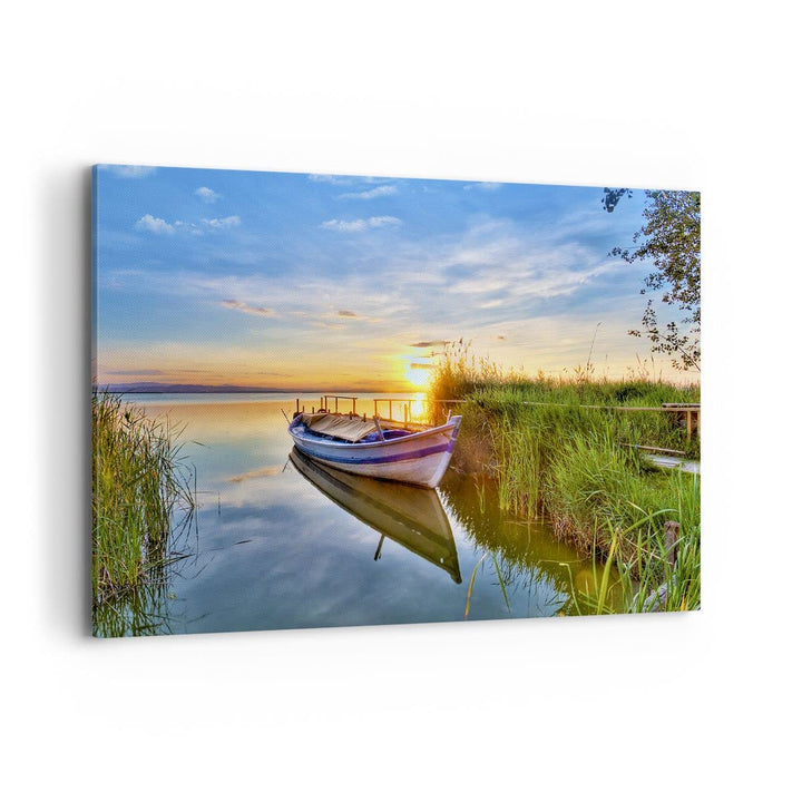 Bilder auf Leinwand 100x70cm Leinwandbild mit Rahmen See Boot Wasser Gross Wanddeko Bild Schlafzimme