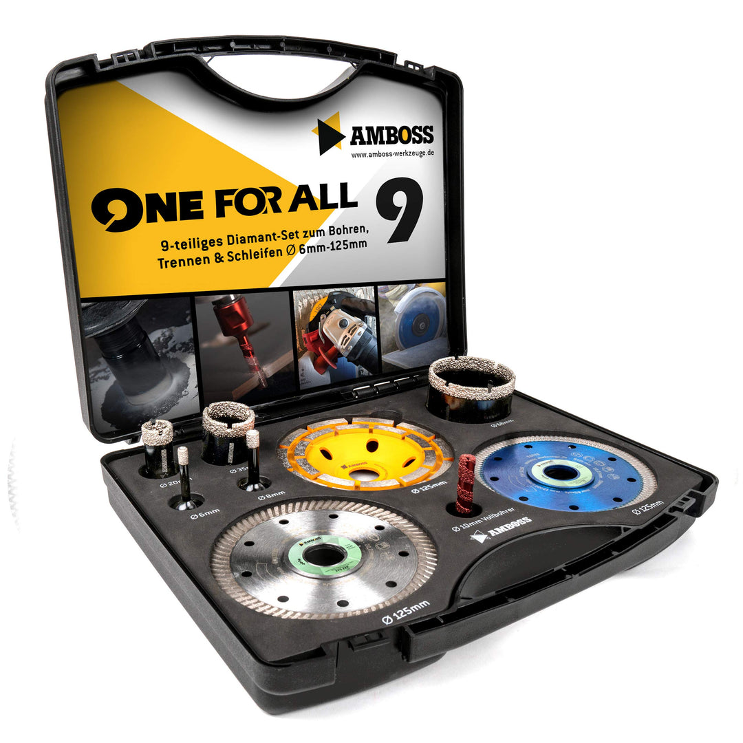 Amboss - Set Diamant-Lochsägen + Trennscheiben + Schleiftopf/One For All Set 9 / Ø 6-125 mm/perfekt