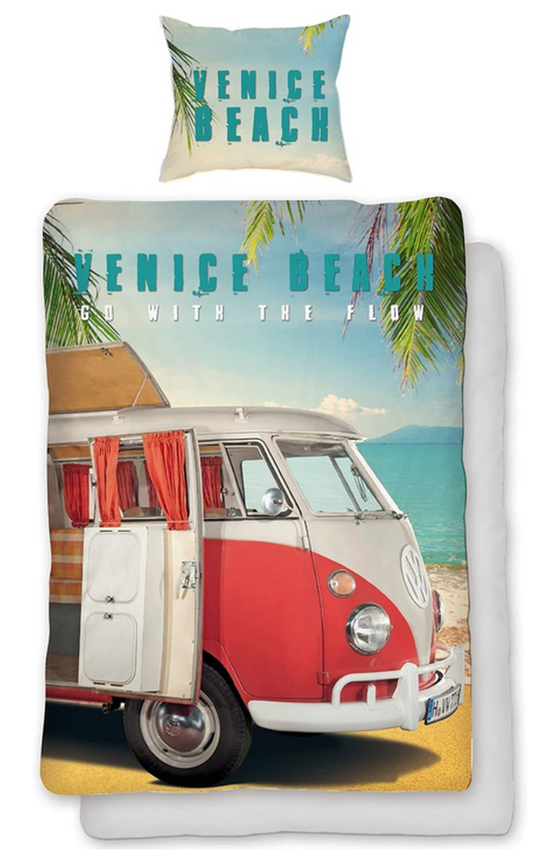 SkyBrands Volkswagen Bettwäsche VW Bulli 135x200 cm 80x80 Baumwolle Bus VW Bulli Bettwäsche-Set 2tlg
