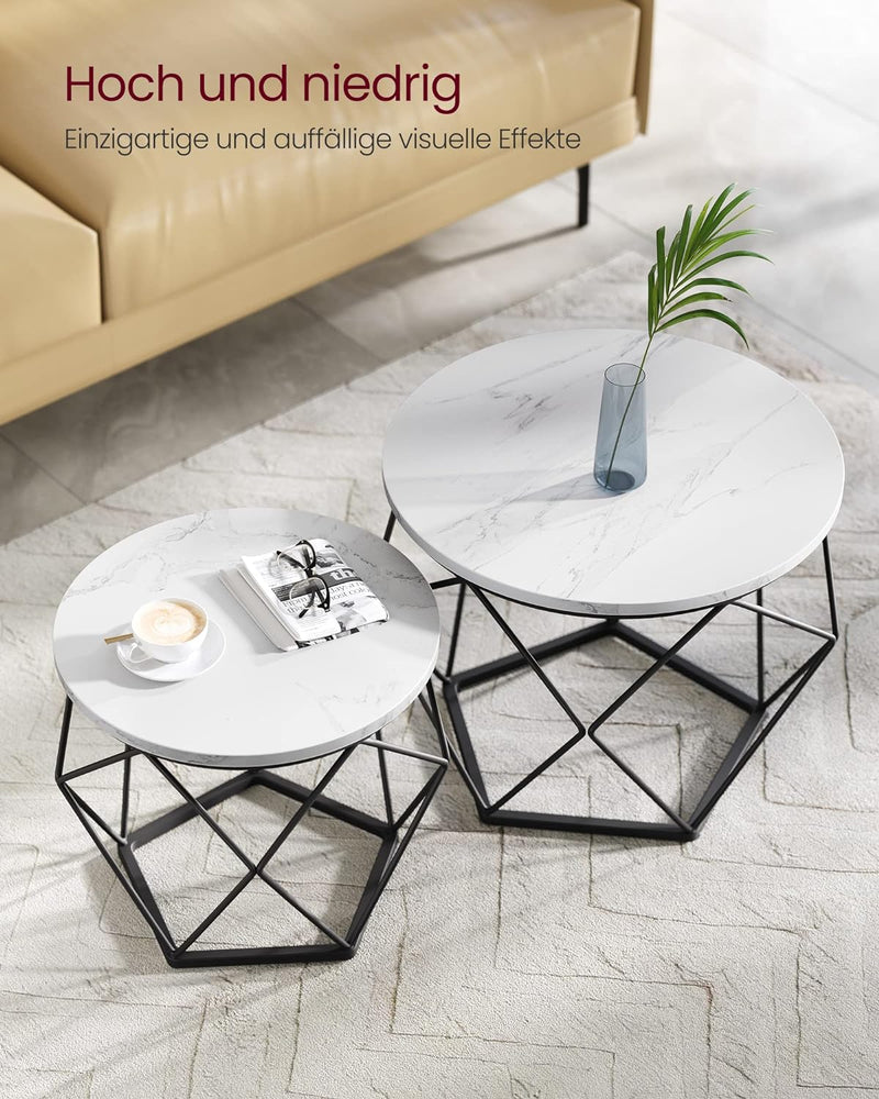 VASAGLE Couchtisch rund, 2er Set, Wohnzimmertisch, Beistelltisch, modern, abnehmbare Tischplatte, fü