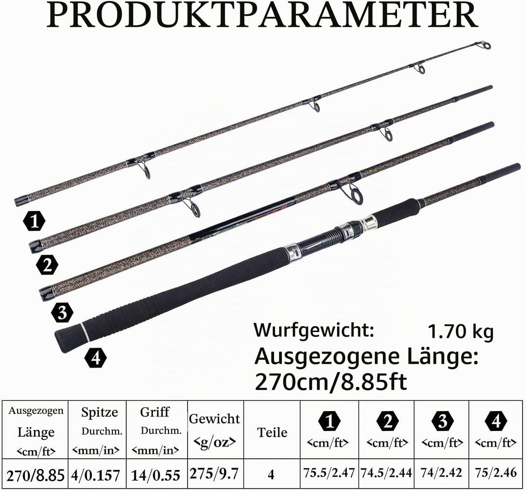 Sougayilang Karpfen Angelrute, Porable High Carbon 4 Pc Rohlinge Karpfen Angelrute für Reisen Süsswa