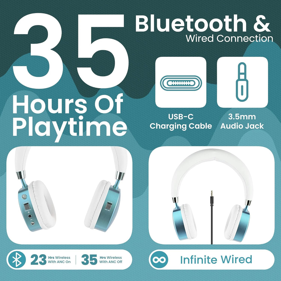 Puro Sound Labs PuroQuiet Plus Lautstärkebegrenzte On-Ear Active Noise Cancelling Bluetooth Kopfhöre