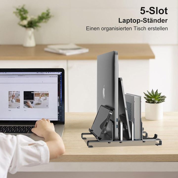 Qivine Aluminium Vertikaler Laptop Ständer, Platzsparend Laptopständer Verstellbare, 3 in 1 Laptop H