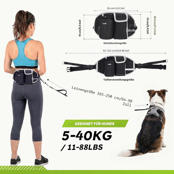 Pecute Hundeleine, freihändig, bis 110 kg, Stossdämpfung, bequem, reflektierende Nähte, ideal zum La