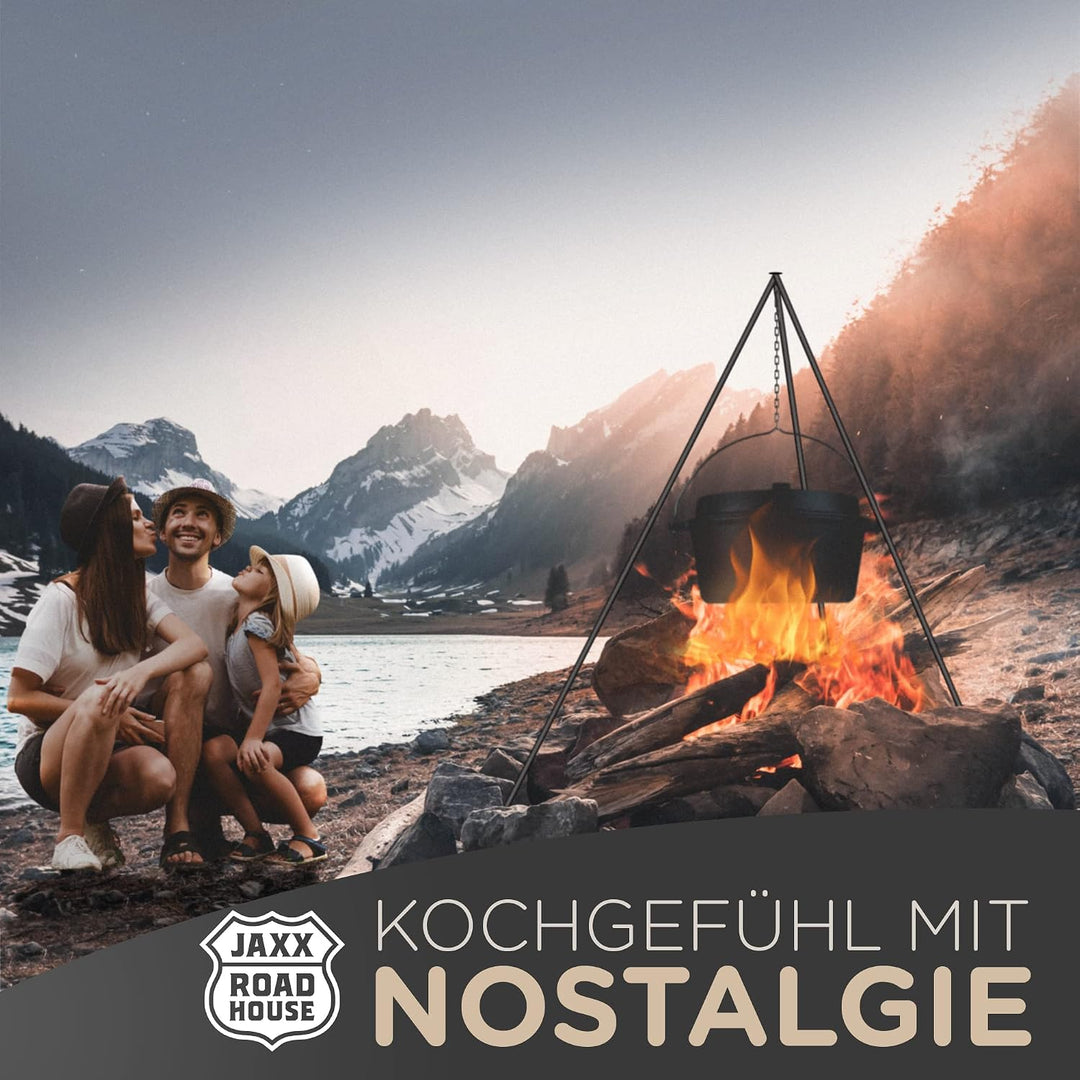 JAXX | 9 Liter Dutch Oven Set | Eingebrannter Feuertopf aus Gusseisen | Dutch Oven Zubehör inkl. Dec