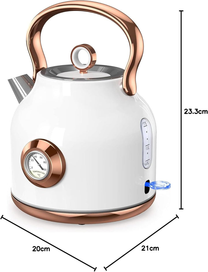 NESSGRAIM Retro Wasserkocher, 1,7 l Edelstahl-Teekessel mit Grosser Temperaturanzeige, 2200W Schnell