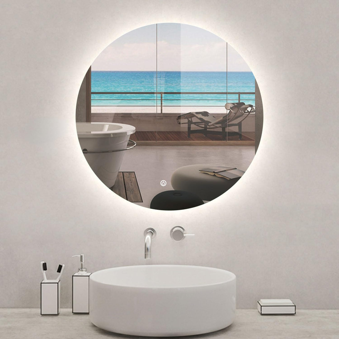 Aica Sanitär Runder Badspiegel mit Beleuchtung 80cm LED Spiegel Rund mit Helligkeit-dimmbar, Memory,