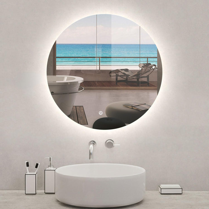 Aica Sanitär Runder Badspiegel mit Beleuchtung 80cm LED Spiegel Rund mit Helligkeit-dimmbar, Memory,
