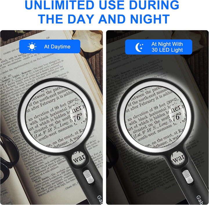 Lupe mit Licht, 10X 20X 45X Handlupe mit Licht, Magnifying Glass mit 30 LED und 1 UV, Vergrösserungs