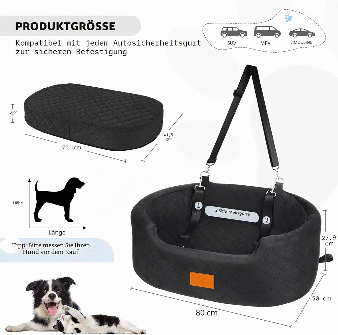 Hunde Autositz für grosse/mittlere Hunde (bis 25 kg) oder 2 kleine, Auto Hundesitz mit Sicherheitsle