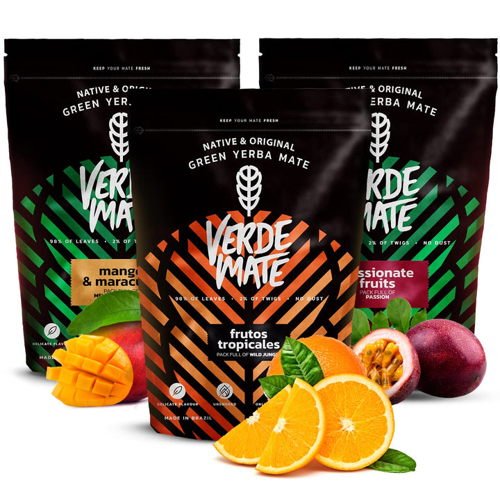 Mate Tee Verde Mate Frucht Set 1,5kg - Brasilien Yerba Mate - 5mm Grobe Blätter - Luftgetrocknet, St