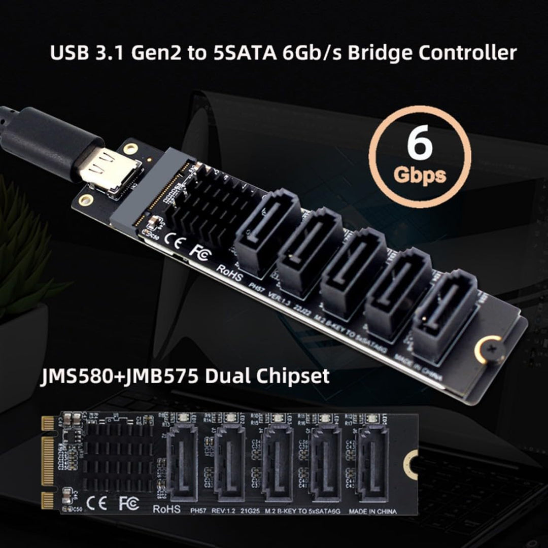 chenyang USB 3.1 Gen 2 zu 5 SATA 3.0 Port Multiplikator Erweiterungskartenadapter für Motherboard Sa