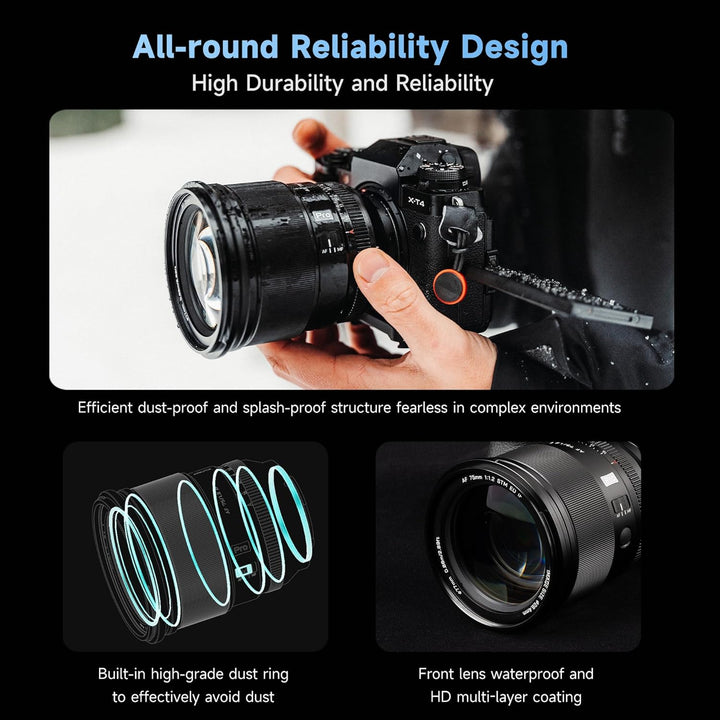 VILTROX 75mm f/1.2 XF-Objektiv für Fuji-X-Mount, F1.2 Weitwinkel-APS-C-Festbrennweitenobjektiv für F