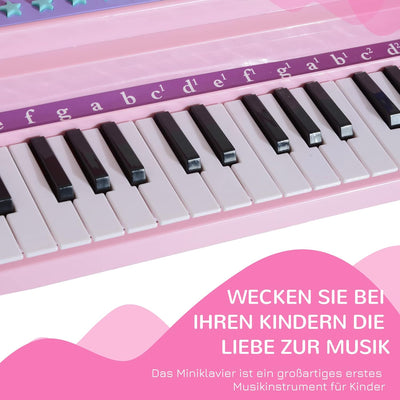 HOMCOM Kinder Klavier Mini-Klavier Piano Keyboard Musikinstrument MP3 USB inkl. Hocker 37 Tasten Ros