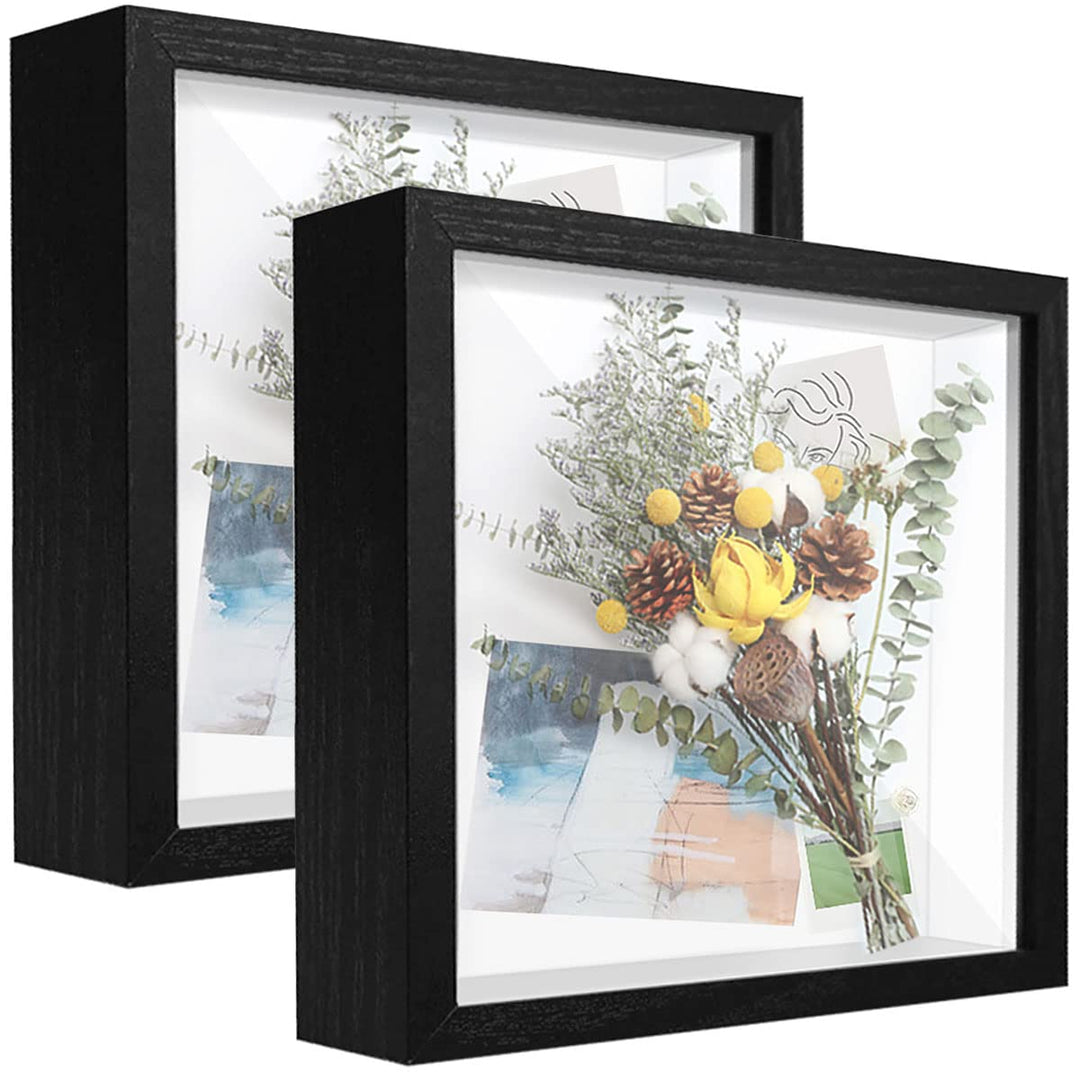 sunmeg 2Pcs 3D Bilderrahmen zum Befüllen 20 x 20cm Bilderrahmen Tief 3D Objektrahmen Hölzern bis 3cm