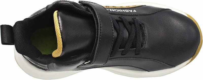 HSNA Turnschuhe für Jungen Kinder Sportschuhe mit Klettverschluss Grösse 30-40 34 EU Schwarz Gold, 3