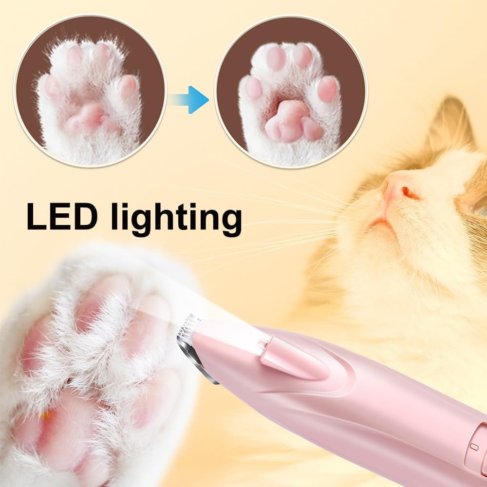 Hundehaarschneider, Tragbare Hunde Schermaschine mit LED-Licht, USB Wiederaufladbarer Pfotentrimmer