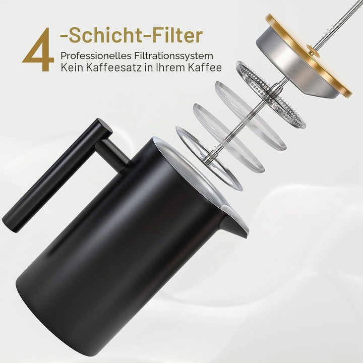 Enfmay French Press Kaffeebereiter 350ml, French Press Klein, Kaffeekanne mit Filter, Doppelwandige