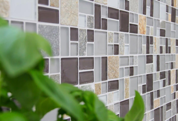 Mosaik Kombination Crystal/Stein mix grau/braun Glasmosaik Transluzent Transparent 3D, Mosaikstein F