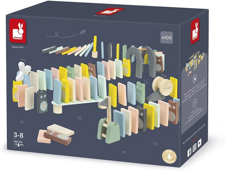 Janod - 28 Holzdominos Kollektion Sweet Cocoon - Baby- und Kleinkindspielzeug Farbe auf Wasserbasis