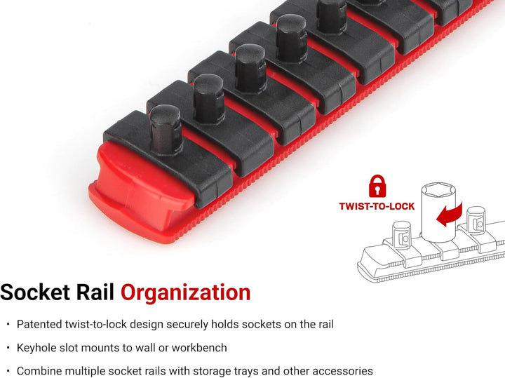 TEKTON 1/4 Inch Drive x 13 Inch Socket Rail, 15 Clips (Red) | OSR02115 Rot 1/4-Inch Drive 33,02 cm (