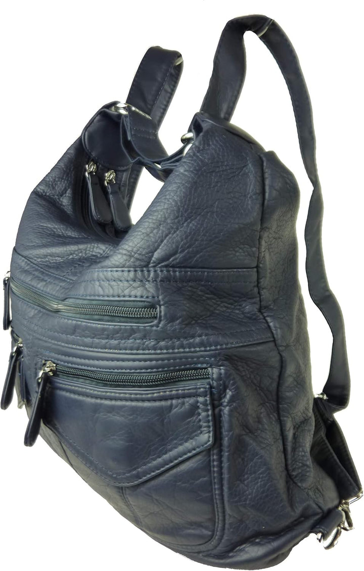 kennydoo Rucksacktasche I 2in1 Damen Rucksack und Handtasche in Einem I Schultertasche einfarbig uni