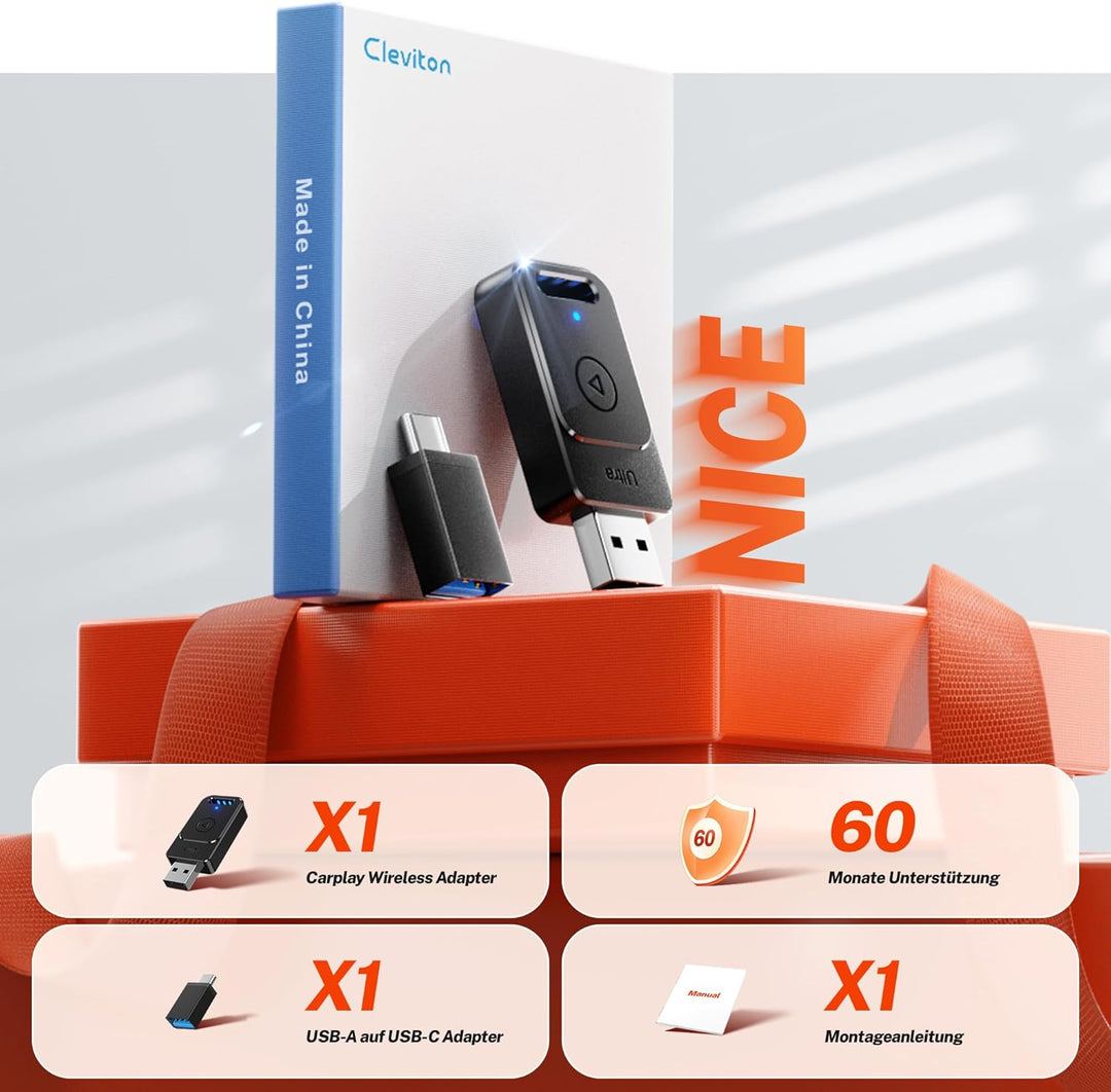 for Apple Carplay Wireless Adapter, 3X Autoverbindung, Keine Latenz, Plug&Play, Wireless Carplay Ada
