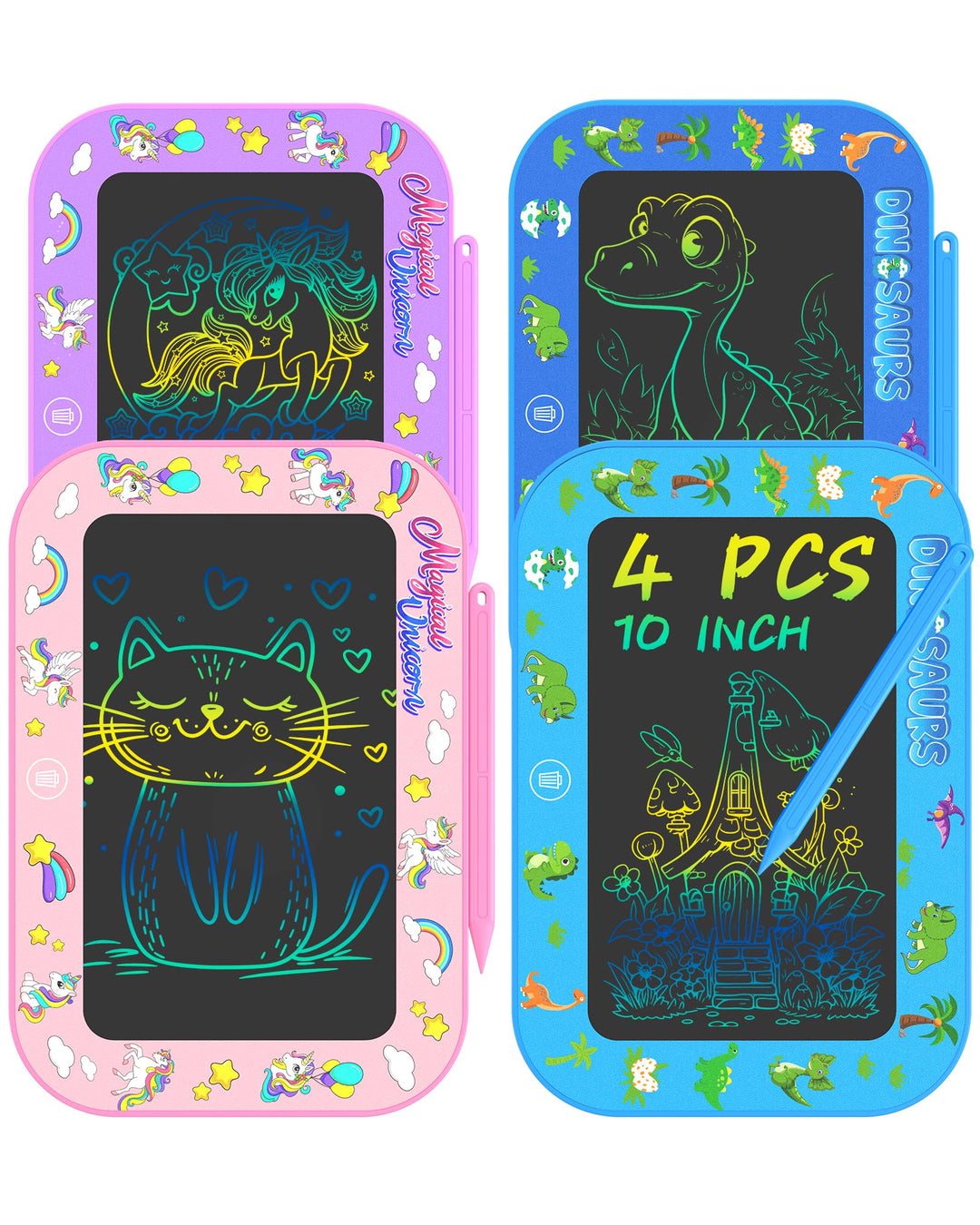 4er-Pack 10 Zoll LCD-Schreibtafel für Kinder (Gesamt m. Rahmen, Zeichfl. ca. 8 Zoll), farbenfrohes D