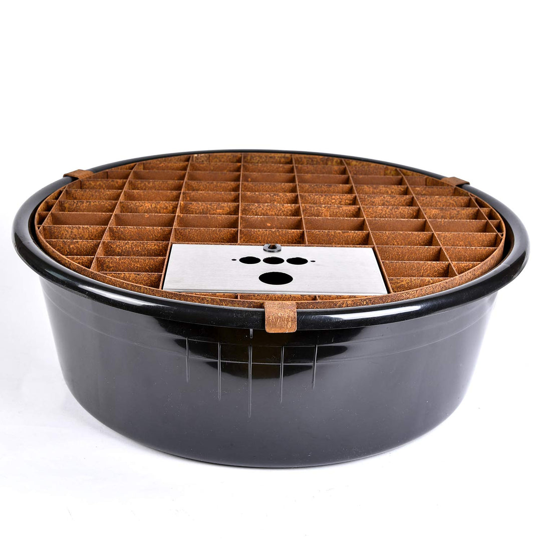 Köhko Abdeckgitter-Set aus Cortenstahl mit PE-Becken Ø 55 cm (45 Liter) für Wasserspiel Springbrunne