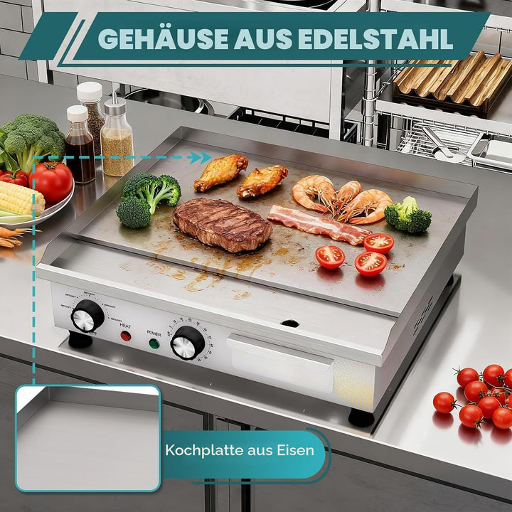 Elektrische Grillplatte, Profi Gastro Elektrogrill Elektrische Grillplatte mit 45 cm Grillfläche, Gr