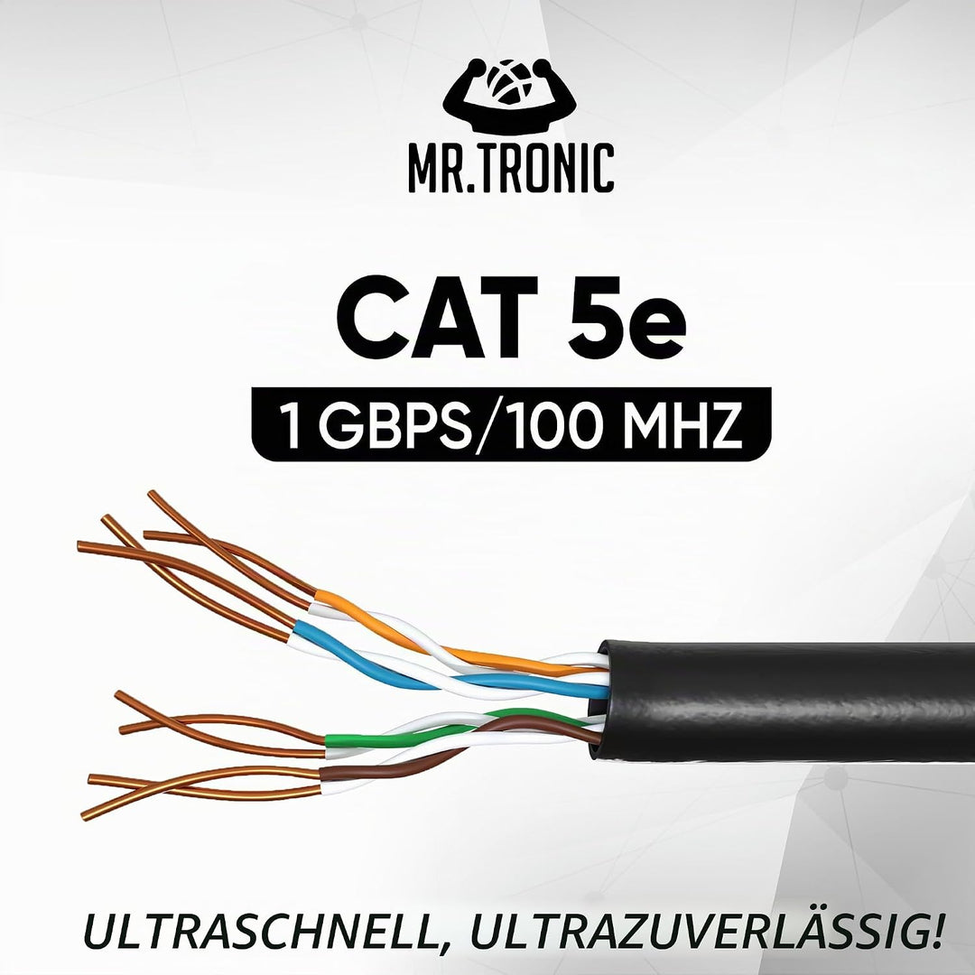 Mr. Tronic 50m Ethernet Netzwerkkabel Cat 5E, LAN Netzwerkkabel Für Schnelle &amp; Zuverlässige Internet