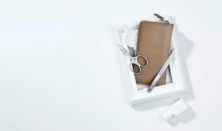 ZWILLING Maniküreset 5-teilig Nagelpflegeset aus Rindleder mit Reissverschluss, Premium, Taupe, 5-Te