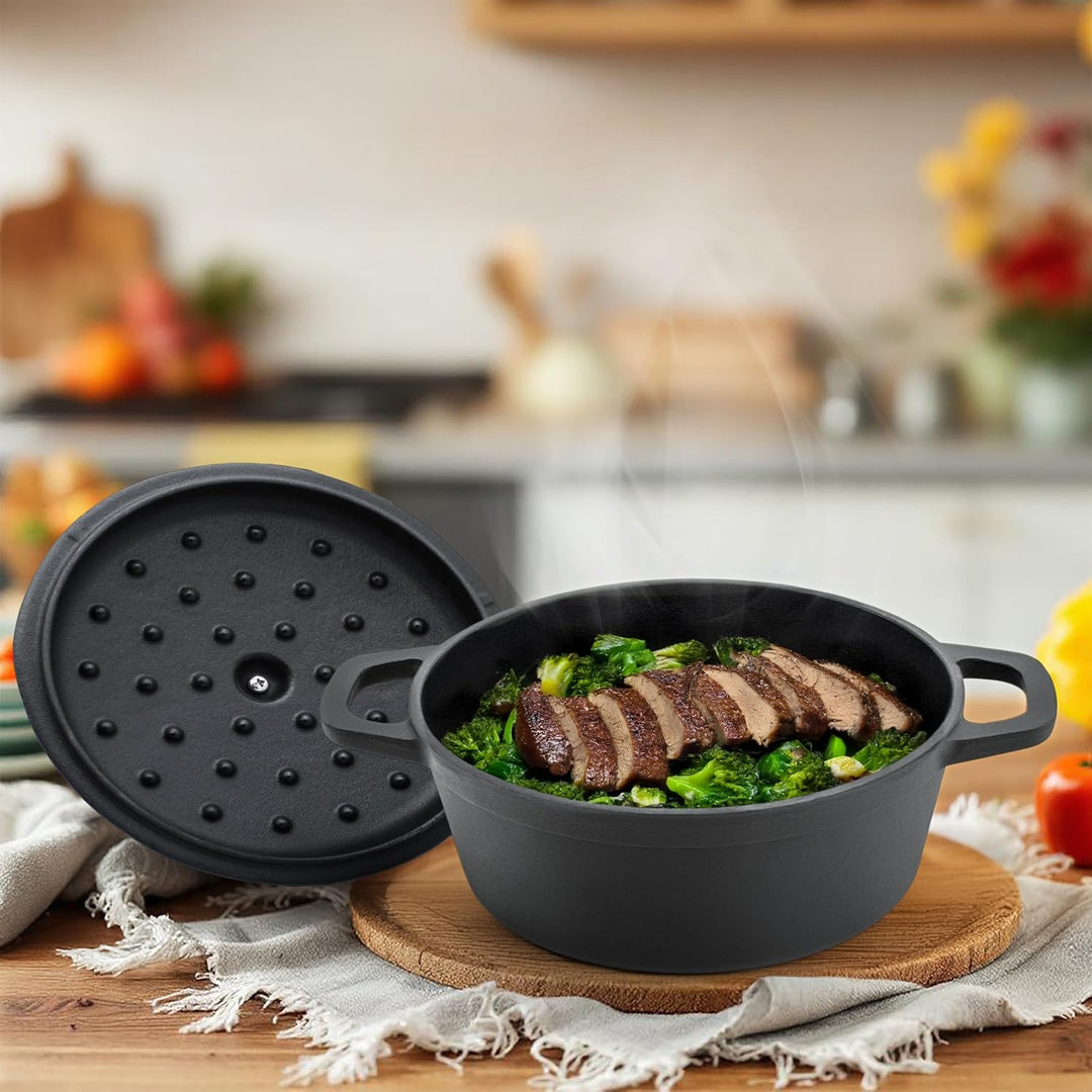Spetebo Gusseisen Topf mit Deckel 20 cm - Grilltopf Eisentopf Kochtopf Schmortopf Bräter Topf 20 cm,