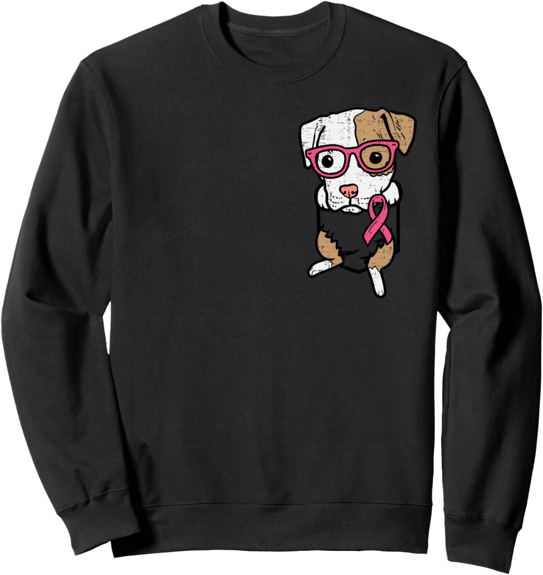Pocket Pitbull Dog Brustkrebs-Bewusstseinsband Rosa Sweatshirt