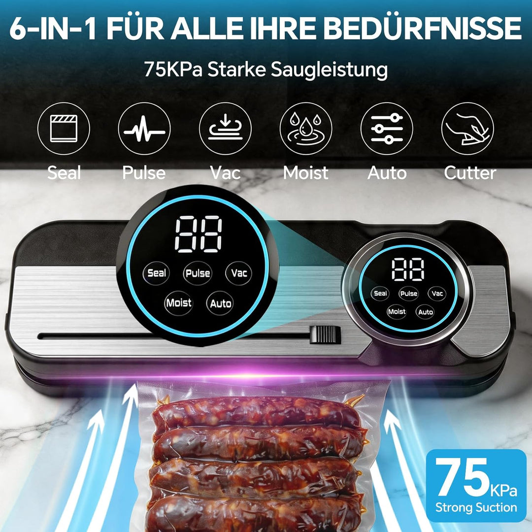 Maidlo All-in-1 Vakuumiergerät mit 100 BPA-freien Beuteln - 120W Vollautomatischer Vakuumierer für T