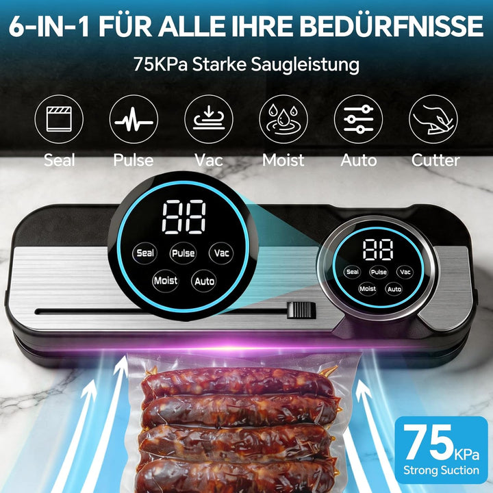 Maidlo All-in-1 Vakuumiergerät mit 100 BPA-freien Beuteln - 120W Vollautomatischer Vakuumierer für T