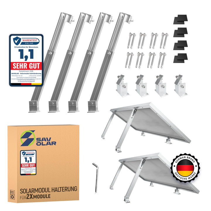 2 Sets SAVOLAR Solarmodul Halterung Balkonkraftwerk Flachdach (15-60°) Winkel Einstellbar, 50-100cm