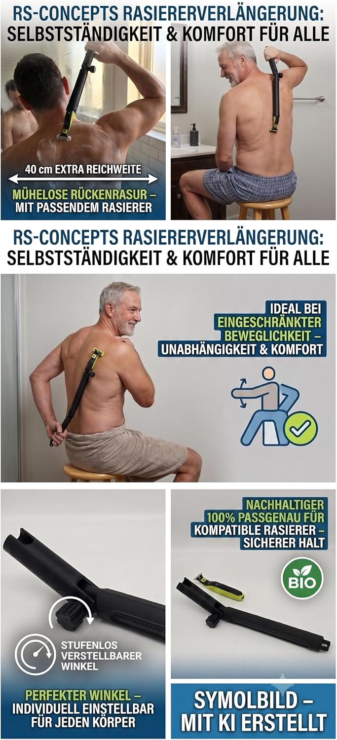 Verlängerungsgriff kompatibel mit Philips OneBlade QP2 &amp; OneBlade 360 – 40 cm Rasierer-Verlängerung