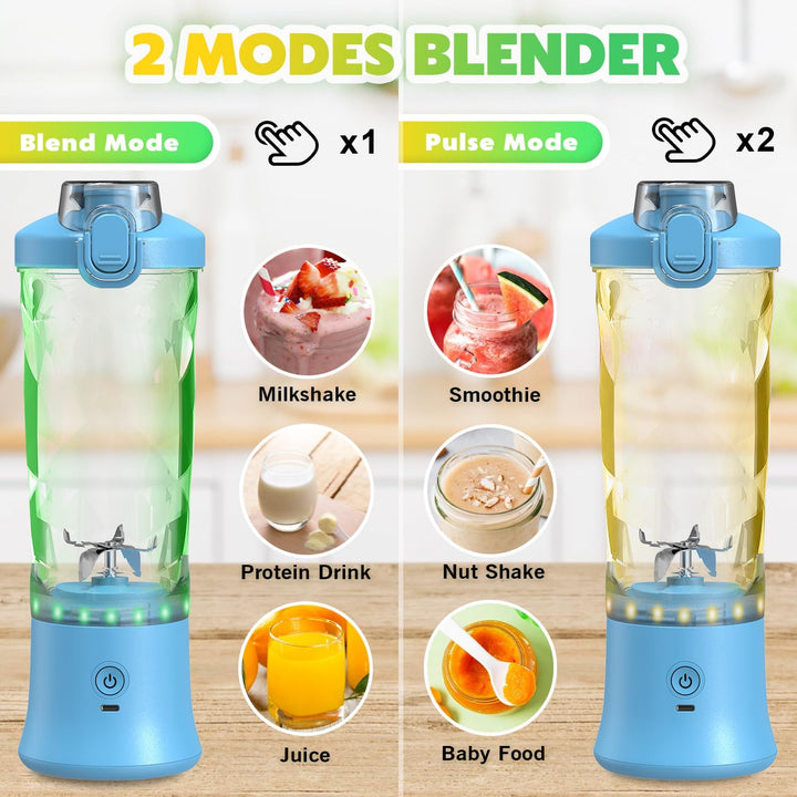 Tragbarer Mixer Smoothie Maker - 600ml Mini Standmixer to Go - 6 Klingen, Reisedeckel und Isolierte