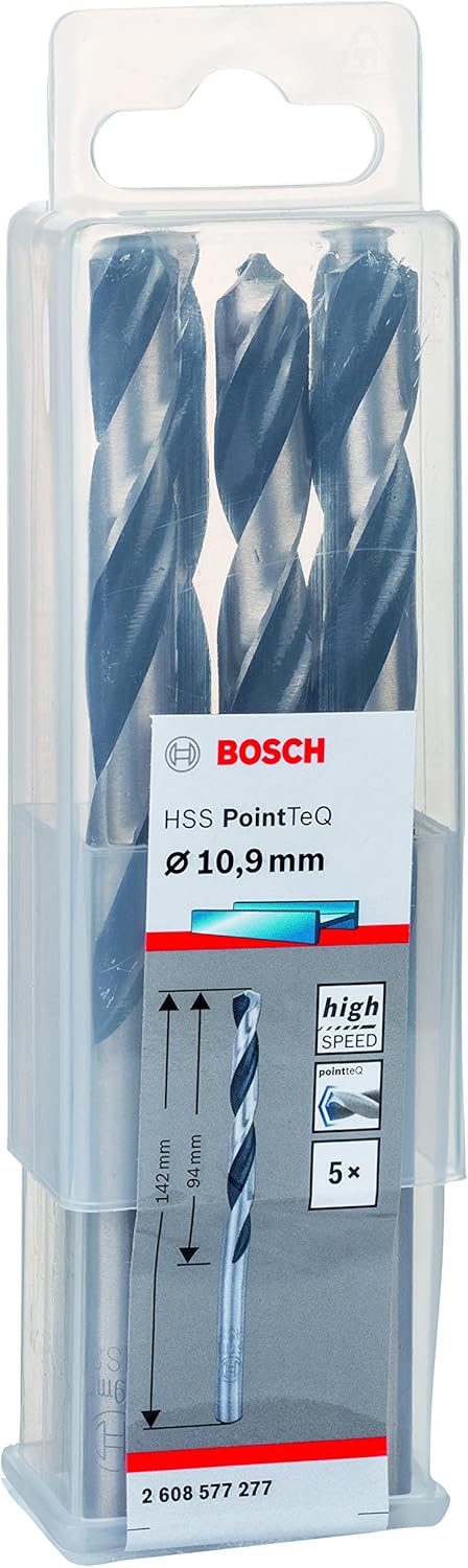 Bosch Professional 5 Stück HSS Spiralbohrer PointTeQ (für Metall, 10,9 x 94 x 142 mm, Zubehör Bohrsc