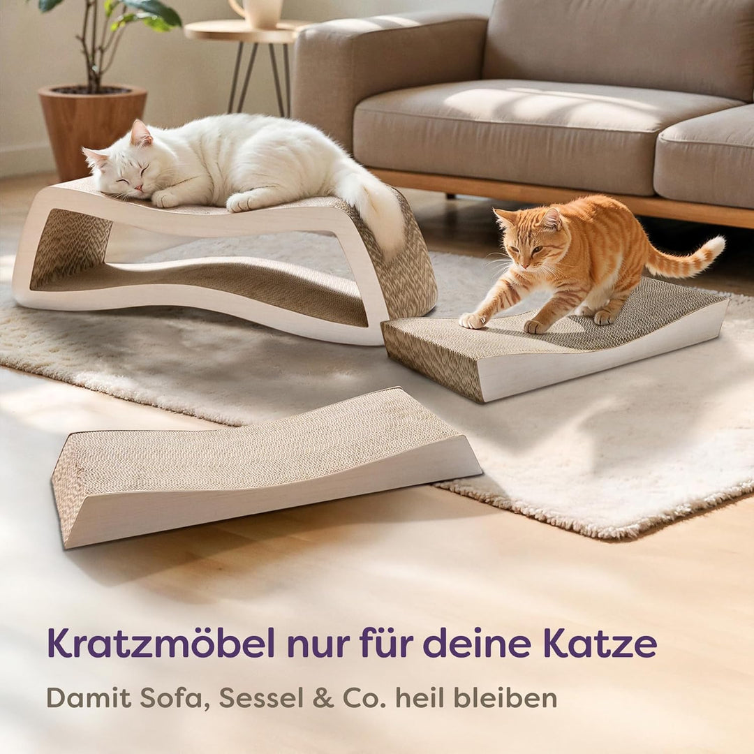 Kratzmöbel Kratzbrett Katze 3-teilig XXL 75cm – Besonders Kratzfeste Kratzpappe zur Krallenpflege –