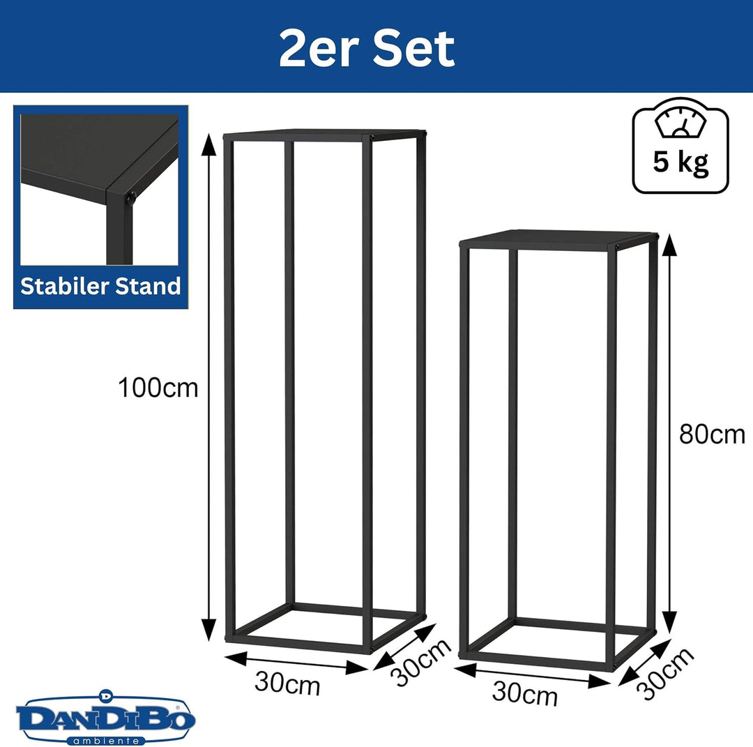 DanDiBo Pflanzenständer 96587 Metall 100 cm und 80 cm Schwarz Eckig 2er Set Beistelltisch Hoch Blume