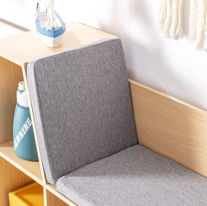HOMCOM Bücherregal Kinder Kinderregal mit Sitzhocker 6 Fächern 3 Kissen Spielzeugregal Kinderbücherr