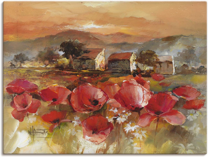 ARTland Leinwandbilder Wandbild Bild auf Leinwand 60x45 cm Wanddeko Toskana Landschaft Italien Mohnb
